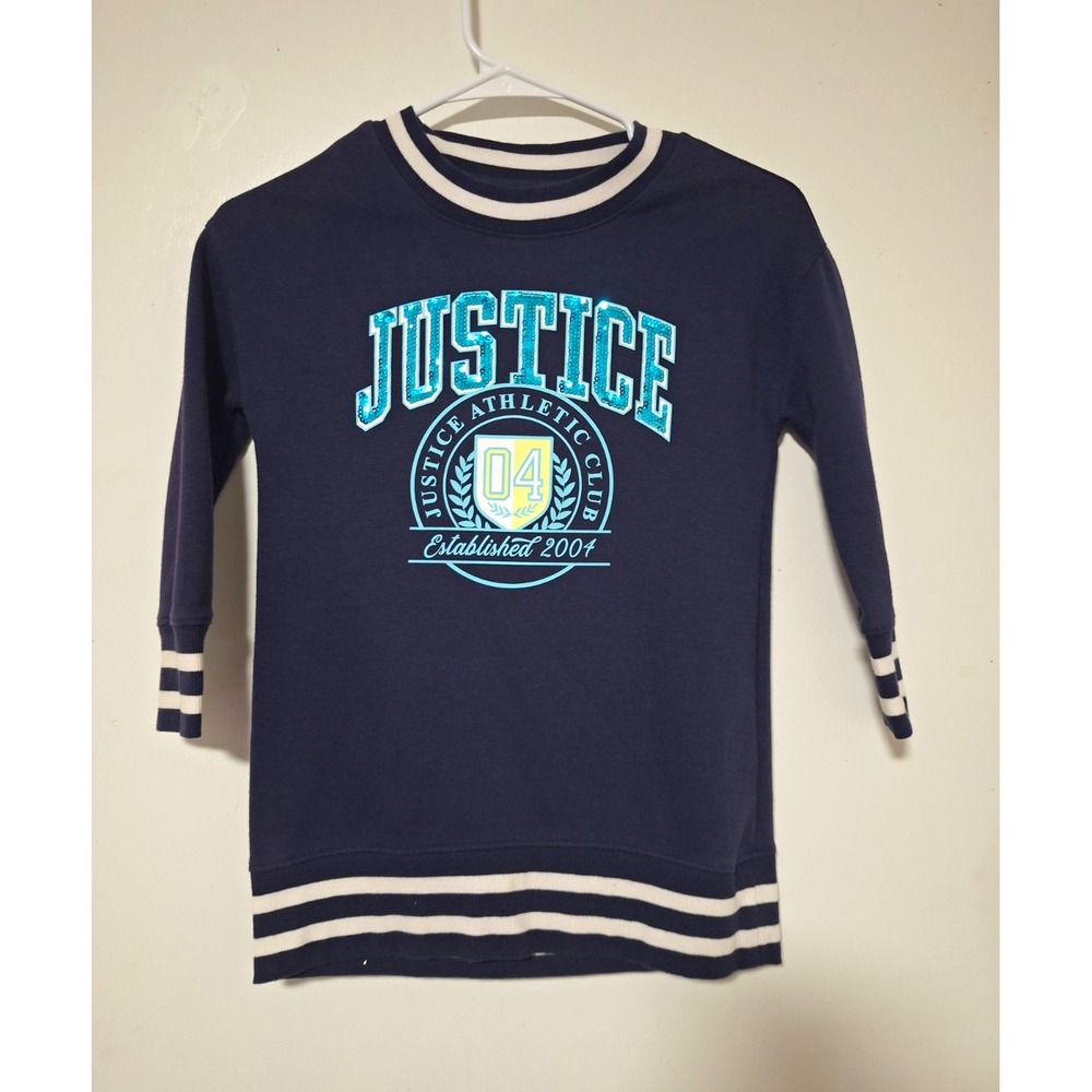 Justice Girls XS 5/6 Navy Blue Sequin Athletic Club 04 Sweater Dress Tunic Top